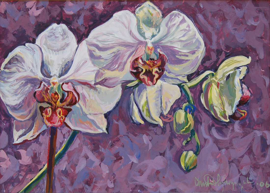 Painting of white orchids